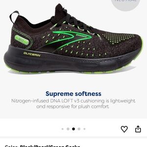 Brooks Black Running Shoe with Bright Green Highlights